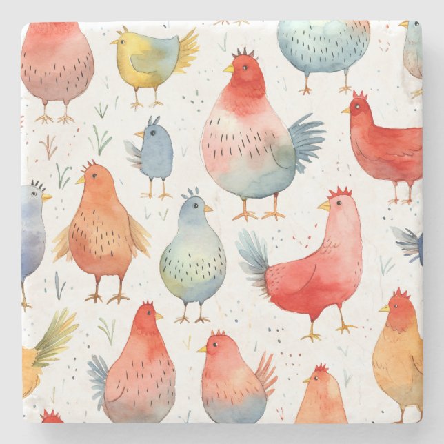 Farmhouse Chickens Stone Coaster (Front)