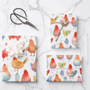Farmhouse Chickens Wrapping Paper Sheet