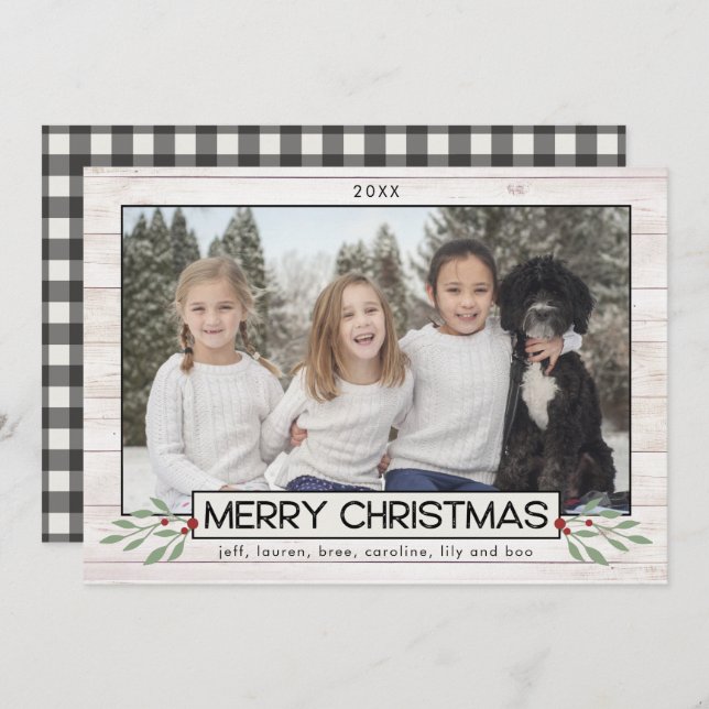 Farmhouse Christmas | Black & White Buffalo Check Holiday Card (Front/Back)