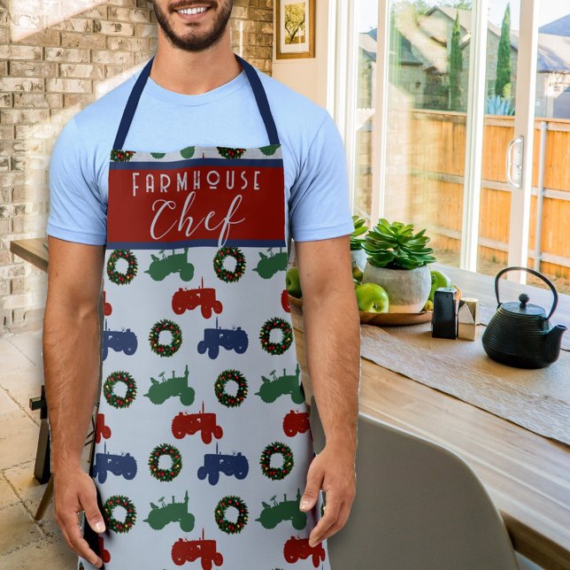 Farmhouse Christmas Chef Tractors Wreaths Apron (Creator Uploaded)