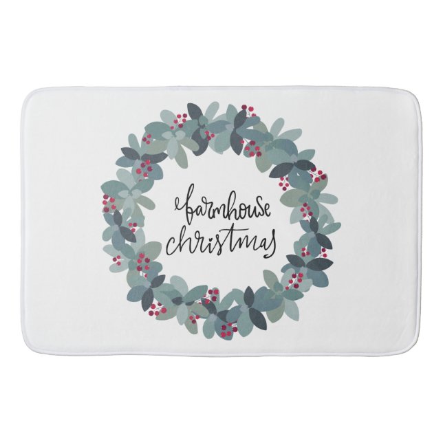 Farmhouse Christmas Christmas Wreath Bath Mat (Front)