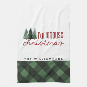 Farmhouse Christmas Country Plaid Family Name Tea Towel