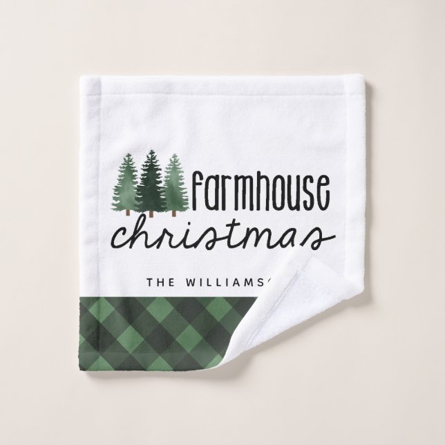 Farmhouse Christmas Country Plaid Family Name  Wash Cloth (Wash Cloth)