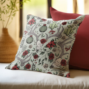 Farmhouse Christmas Floral Deer Skull Antlers Cushion