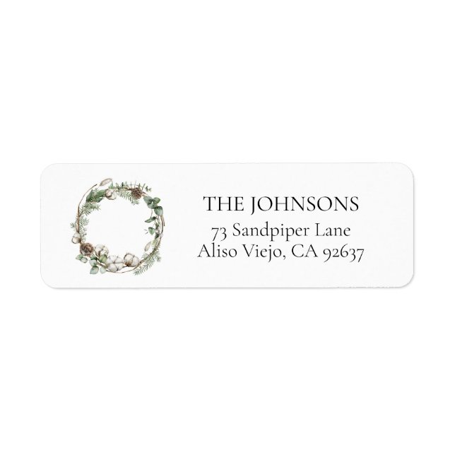 Farmhouse Christmas Greenery Wreath Return Address Label (Front)
