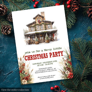 Farmhouse Christmas party printable red green  Invitation