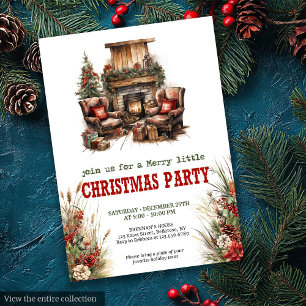 Farmhouse Christmas party red green invitation
