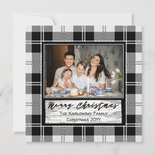 Farmhouse Christmas Plaid, One Photo Holiday Card (Front)