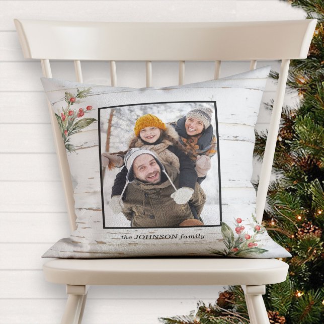Farmhouse Christmas Plaid Winter Berry Photo Cushion (Creator Uploaded)