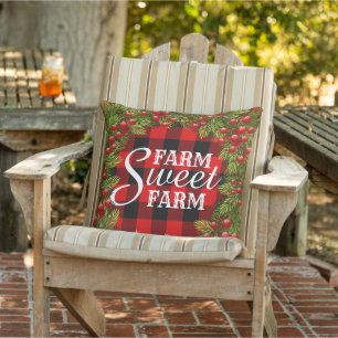 Farmhouse Christmas Red Black Buffalo Check Plaid Cushion
