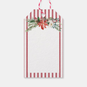 Farmhouse Christmas Red Ticking Stripe Floral Back Gift Tags