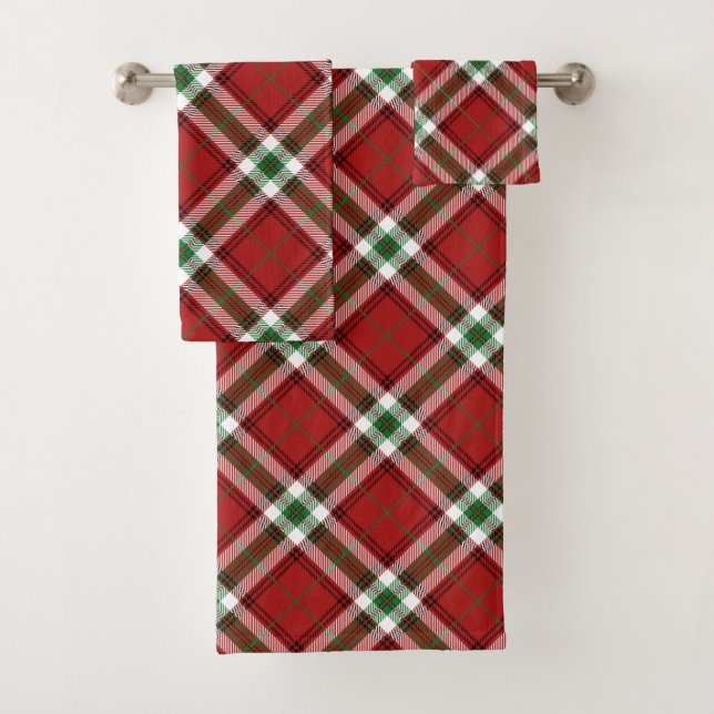 Farmhouse Christmas Tartan Plaid Red Green White Bath Towel Set (Insitu)