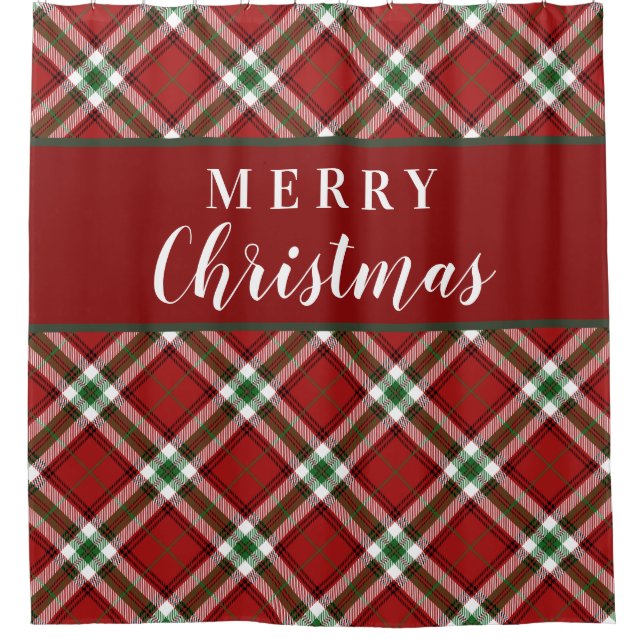 Farmhouse Christmas Tartan Plaid Shower Curtain (Front)