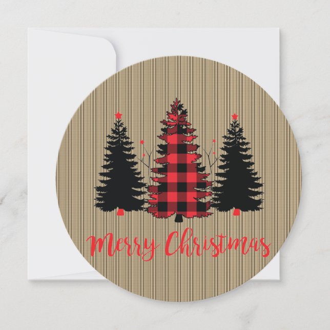 Farmhouse Christmas Tree Trio Round Holiday Card (Front)