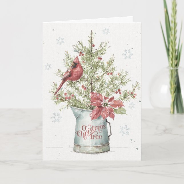 Farmhouse Christmas Tree with Cardinal Holiday Card (Front)