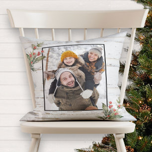 Farmhouse Christmas Winter Berry Photo Cushion