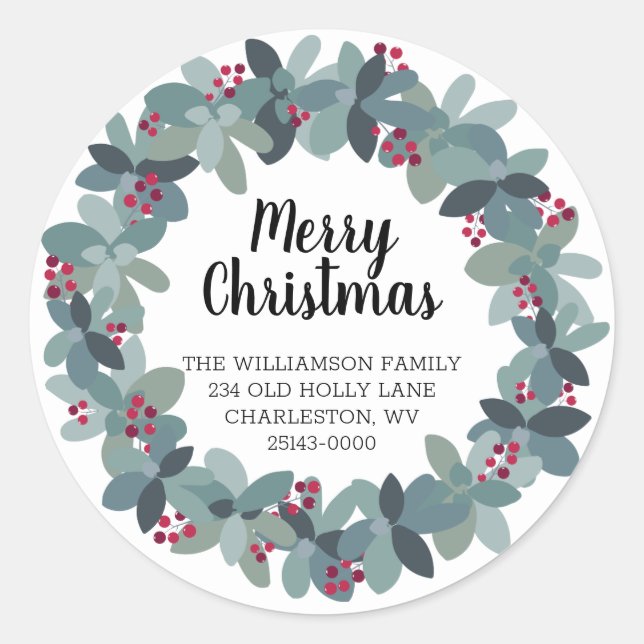 Farmhouse Christmas Wreath Classic Round Sticker (Front)