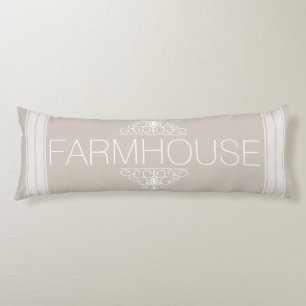 Farmhouse Classy Taupe & White Stripes Family Name Body Cushion