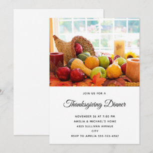 Farmhouse Cornucopia Harvest T Thanksgiving Dinner Invitation
