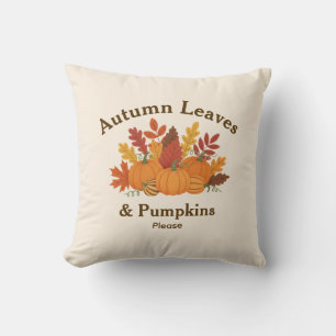 Farmhouse Cosy Fall Decor with Pumpkins and Leaves Cushion