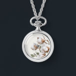 Farmhouse Cotton Botanical Necklace<br><div class="desc">A soft cotton botanical design gives this necklace a warm farmhouse aesthetic. Featuring delicate cotton blossoms in neutral tones, this piece blends rustic charm with timeless style. Perfect for everyday wear or as a thoughtful gift, the natural cotton artwork pairs beautifully with farmhouse, cottage, and country-inspired fashion. A subtle and...</div>