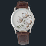 Farmhouse Cotton Botanical Watch Neutral Rustic<br><div class="desc">A soft cotton botanical design gives this watch a warm farmhouse aesthetic. Featuring delicate cotton blossoms in neutral tones, this piece blends rustic charm with timeless style. Perfect for everyday wear or as a thoughtful gift, the natural cotton artwork pairs beautifully with farmhouse, cottage, and country-inspired fashion. A subtle and...</div>