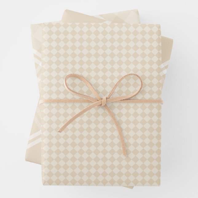 Farmhouse Country Chic Cream Plaid & Diamonds Wrapping Paper Sheet (Farmhouse Country Chic Cream Plaid & Diamonds Wrapping Paper Sheets)