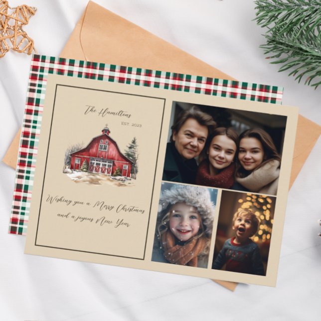 Farmhouse Country Christmas Three Photo Holiday Card (Creator Uploaded)