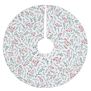 Farmhouse country red white green foliage pattern brushed polyester tree skirt