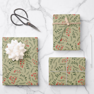 Farmhouse country sage green foliage pattern wrapping paper sheet