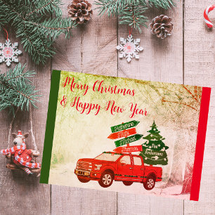 Farmhouse Country Vintage Red Truck Christmas Holiday Card