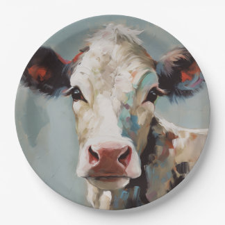 Farmhouse Cow Painting Paper Plates and Bowls
