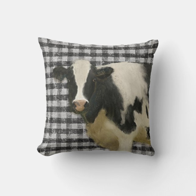 Farmhouse Cow Rustic Country Black and White Chic Cushion (Front)
