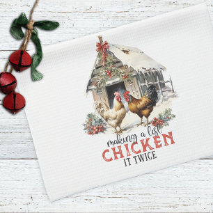 Farmhouse Cute Fun Chicken Christmas Tea Towel