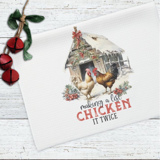 Farmhouse Cute Fun Chicken Christmas  Tea Towel (Creator Uploaded)