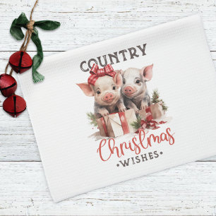 Farmhouse Cute Pigs Country Christmas  Tea Towel