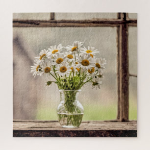 Farmhouse Daisy Bouquet In Window Jigsaw Puzzle