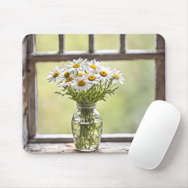 Farmhouse Daisy Bouquet In Window Mouse Pad (With Mouse)