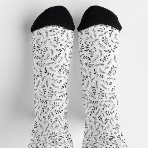 Farmhouse dark grey white rustic foliage pattern socks