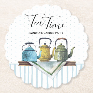 Farmhouse Decor Tea Pots Vintage Watercolor Paper Coaster