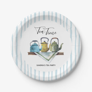 Farmhouse Decor Vintage Tea Pots Watercolor  Paper Plate