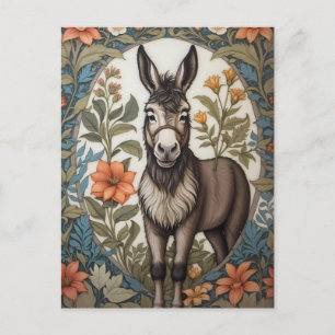 Farmhouse Donkey William Morris Inspired Postcard
