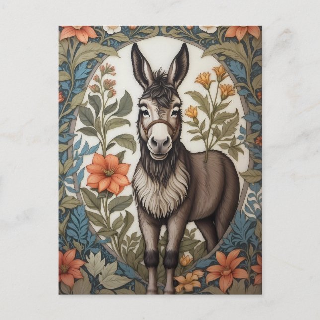 Farmhouse Donkey William Morris Inspired  Postcard (Front)