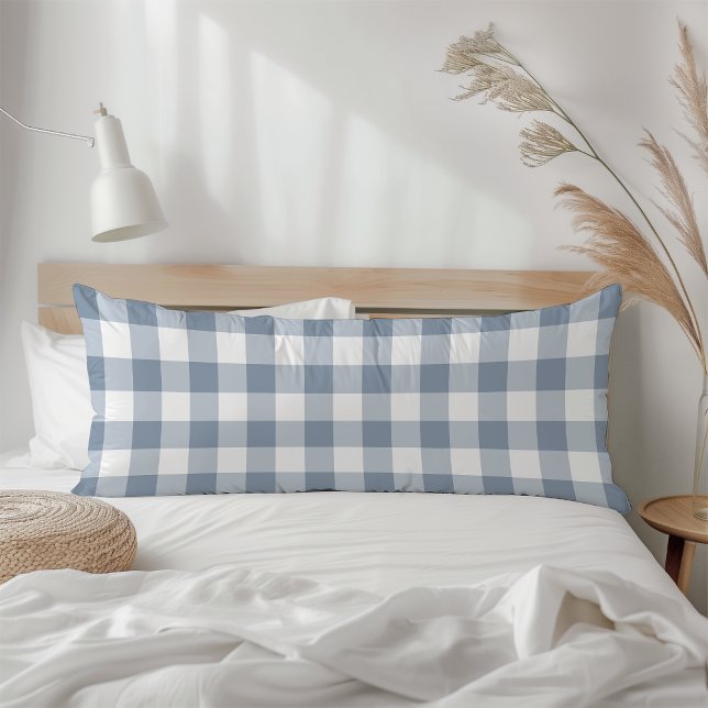 Farmhouse Dusty Blue Rustic Gingham Check Plaid Body Cushion (Creator Uploaded)