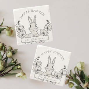 Farmhouse Easter Bunny Magnolia Flower Stone Coaster