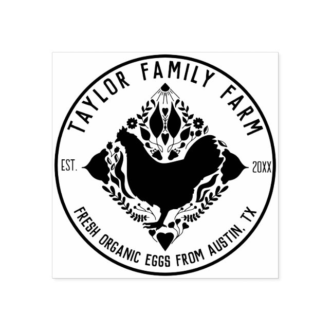 Farmhouse Eggs Family Farm Rustic  Round Chicken   Rubber Stamp (Imprint)