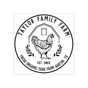 Farmhouse Eggs Family Farm Vintage Round Chicken   Rubber Stamp