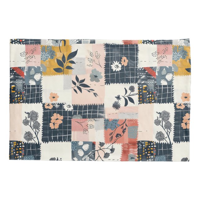 Farmhouse Elegance Whimsical Floral Patchwork Sham (Back-Left)