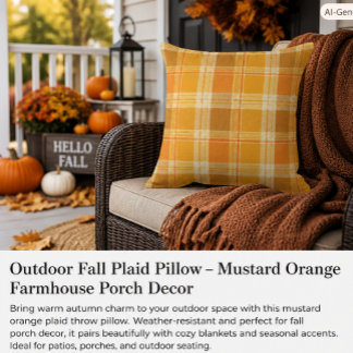 Farmhouse Fall Plaid Mustard Orange Porch Outdoor  Cushion