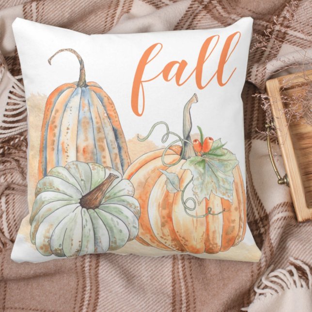 Farmhouse Fall Watercolor Pumpkins Cushion (Creator Uploaded)